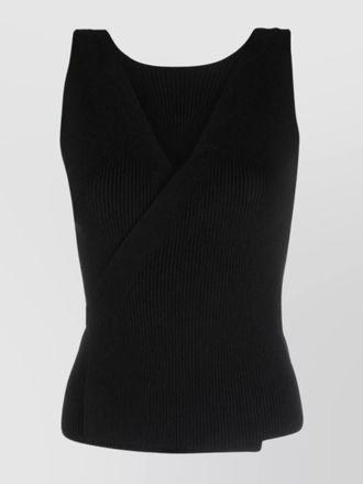 Patou merino wool ribbed wrap v-neck sleeveless top