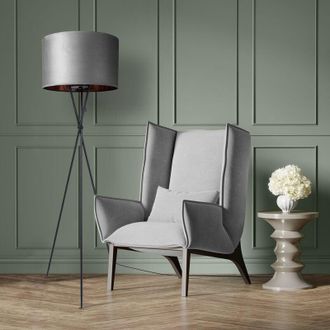 Paco Home Paco Home - L&aacute;mpara De Suspensi&oacute;n L&aacute;mpara De Pie Tr&iacute;pode Sal&oacute;n Pantalla Terciopelo Monocolor E27 L&aacute;mpara De Pie - Negro, Gris Cobre (&oslash;45,5 Cm)