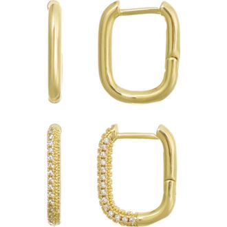 Adornia Set of 2 14K Gold Plated Cubic Zirconia Huggie Hoop Earrings at Nordstrom Rack