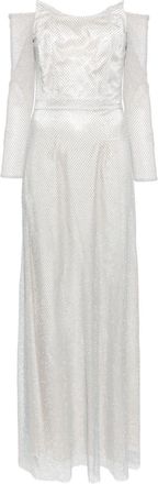 Bazza Alzouman rhinestone-embellished off-shoulder gown - women - Polyester - 6 - Silver