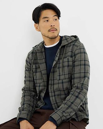 Jacamo Cotton Hooded Flannel Check Shirt Long