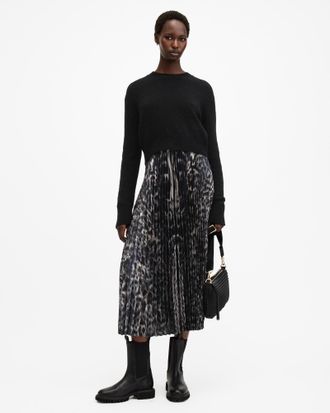 AllSaints Jinx 2-In-1 Printed Pleated Maxi Dress