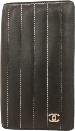 Chanel Black Leather Long Wallet (Bi-Fold) (Pre-Owned)