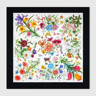 Gucci Printed Silk Wool Shawl, Black, Fabric