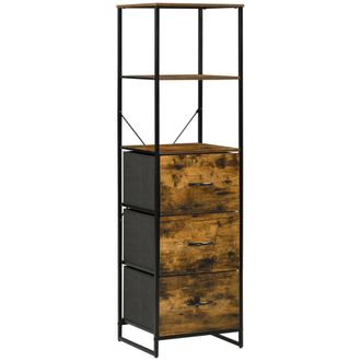 HOMCOM Industrial Storage Cabinet with 2 Shelves 3 Fabric Drawers Rustic Brown | TJ Hughes