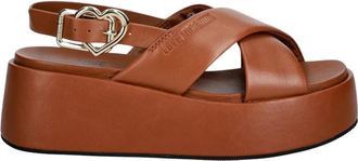 Love Moschino Platte Sandalen - Dames - Sleehakken - Bruin - 41 EU - Leer - Schoenen