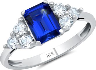 MAX + STONE 10k Yellow or White Gold Gemstone Emerald Cut Birthstone Anniversary Ring