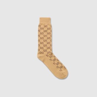 Gucci GG Cotton Blend Socks, Size L, Beige