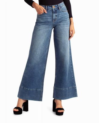 Nicole Miller Hudson Yards Mid Rise Wide Leg Jean In Dark Blue