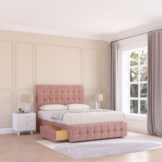 Sloomy Berlin Divan Bed Base 2 Drawers 12 Footboard & 54 Floor Standing Headboard in Pink | Size: Single