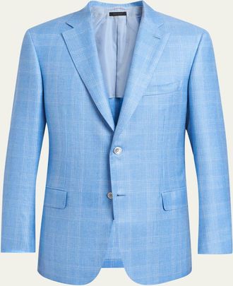 Brioni Mens Cashmere Sky Blue Plaid Jacket