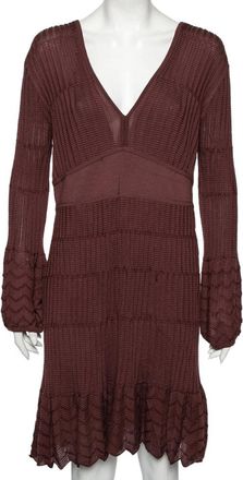 M Missoni Burgundy Patterned Knit Long Sleeve V-Neck Dress