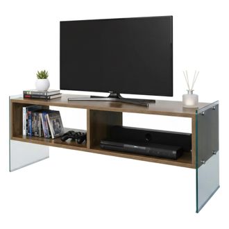 Dmora Dmora - Mueble De Televisi&oacute;n Algorab, Aparador De Sal&oacute;n, Mueble Bajo Para Tv, Base De Pared Equipada, 120x35h45 Cm, Nuez, Con Embalaje Reforzado