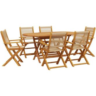 vidaXL Set De Comedor Jard&iacute;n 7 Pzas Polipropileno Madera Maciza Beige Vidaxl