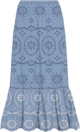 MC2 Saint Barth Enkellange rok met ruches in Sangallo - Dames - Midirokken - Blauw - S - Katoen - Rokken