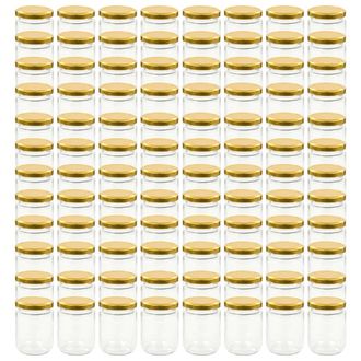 vidaXL Vidaxl - Tarros De Mermelada De Vidrio Con Tapa Dorada 96 Uds 230 Ml