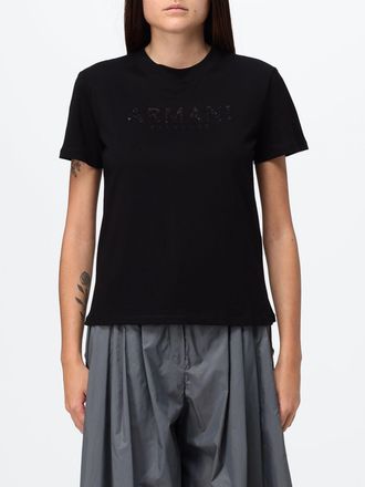 A|X Armani Exchange T-shirt in cotone con logo di paillettes