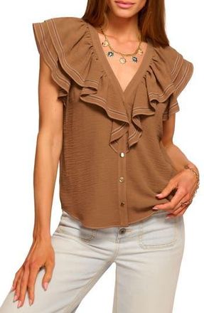 Ramy Brook Lettie Topstitch Ruffle Detail Top in Baja Brown at Nordstrom Rack, Size Large