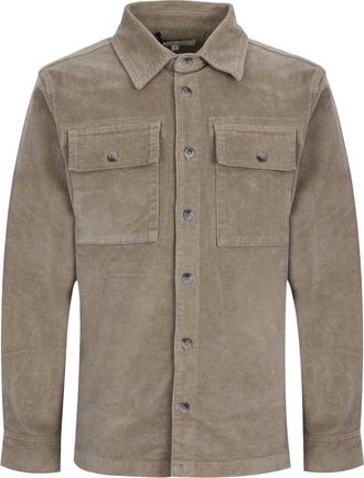 Jack Wills Herenoverhemd met lange mouwen, van corduroy en met dubbele zakken (Zilveren Salie)