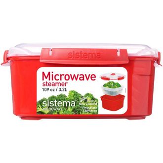 Bigbuy Sistema vaporiera per microonde con cestello removibile Vaporiera grande da 3,2 l Priva di BPA Rosso/trasparente