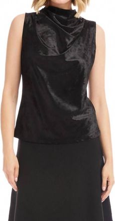 Karen Kane Sleeveless Crushed Velvet Drape Front Top In Black