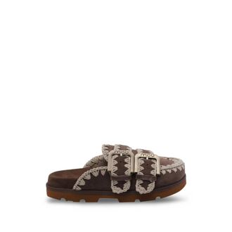 Mou Mules met rijgdetail en plateauzool - Dames - Slip ons - Bruin - 36 EU - Leer - Schoenen