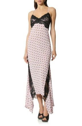 AFRM Vince Crocus Scarf Print Lace Detail Slipdress in Crocus Foulard at Nordstrom, Size X-Large