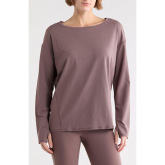 Zella On the Move Cocoon Long Sleeve T-Shirt in Grey Plum at Nordstrom Rack, Size X-Large
