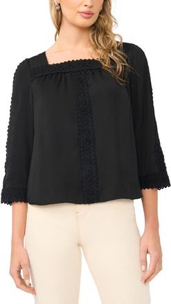 Vince Camuto Lace Trim Square Neck Top in Rich Black at Nordstrom, Size Xx-Small