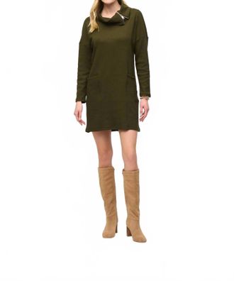 Joseph Ribkoff Zipper Collar Cocoon Dress In Olive/black
