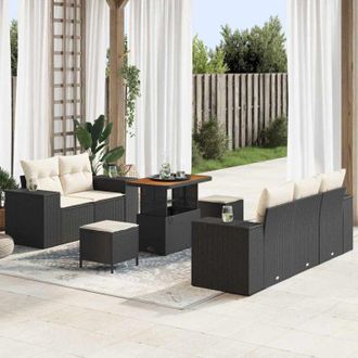 vidaXL Conjunto De Sof&aacute; De Jard&iacute;n 8 Pcs Negro Rat&aacute;n Sint&eacute;tico Vidaxl