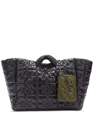 Ganni logo-quilted tote bag - women - Fabric - One Size - Black