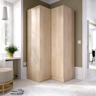Dmora Armario Dcipo, Mueble De Esquina Para Dormitorio, Armario De Esquina Con 2 Puertas Batientes, 91x93h184 Cm, Roble - Dmora