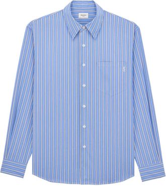 Saint Laurent Gestreepte Katoenen Popeline Overhemd - Heren - Zakelijke Overhemden - Blauw - XL - Katoen - Overhemden
