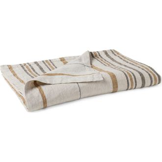 Coyuchi Organic Linen Throw Blanket in Khaki/Espresso Stripe at Nordstrom