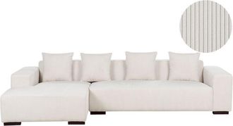Beliani Beliani - Modern Jumbo Cord Corner Sofa Right Hand L-Shaped 4 Seater Corduroy Throw Pillows Off-White Lungo