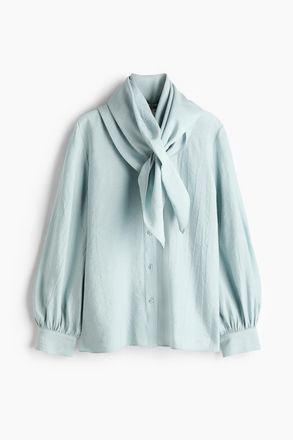 H&M Bluse mit Tuchdetail - Helles Mattt&uuml;rkis