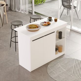 Dmora Isla De Cocina Corsico, Mueble Alacena 2 Estantes, 2 Puertas, 4 Compartimentos, 120x60x88h Cm Blanco