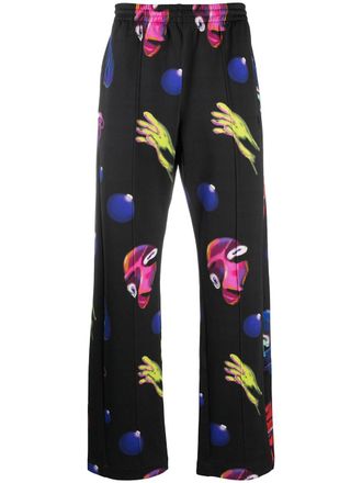 Marcelo Burlon Crazy Faces print track pants - men - Cotton/Cotton/Polyamide/Polyester/Polyester - M - Black