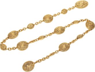 Chanel Pre-owned Womens Gold Plated Equestrian Medallion Chain Belt - Beige Metal - One Size