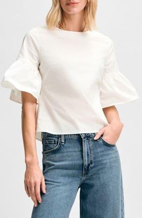 Isaac Mizrahi New York Ruffle Sleeve Back Button Top in White at Nordstrom Rack, Size X-Small