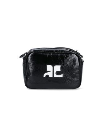 Courr&egrave;ges Black Reedition Crinkle Patent Camera Bag