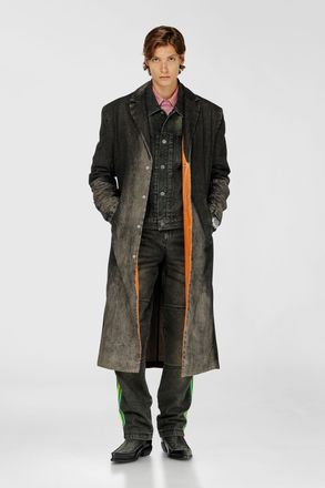 Diesel Long coat in dirty-effect denim - Denim Jackets - Unisex - Black