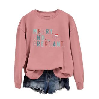 Generic Womens Christmas Pregnancy Sweatshirt For Long Sleeved Pregnant Mothers Gift Top Christmas Pregnancy Announcement Shirt Christmas Sweatshirt for Women