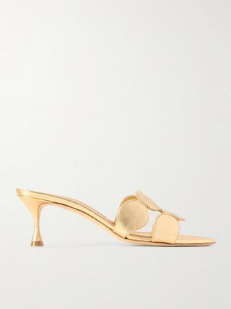 Manolo Blahnik Sandali In Pelle Metallizzata Haribalmu 50 - Oro