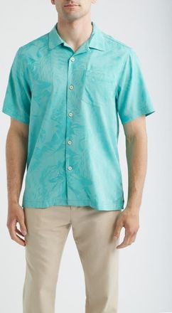 Tommy Bahama Coastal Ease Botanic Loom IslandZone Camp Shirt in Blue Freeze at Nordstrom, Size Xxx-Large