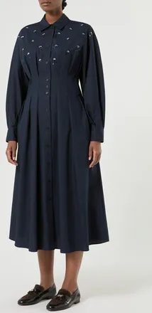 Marina Rinaldi Sante Embroidered Cotton Shirtdress in Ultramarine at Nordstrom, Size 16W