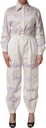 Dolce & Gabbana Womens White Cotton Lace Trim Long Sleeves Jumpsuit Nylon Polyester