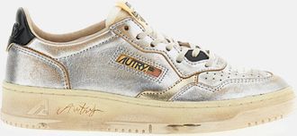 Autry Silver Medalist Super Vintage Laminated Leather Sneakers