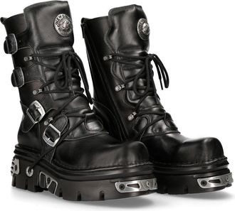 New Rock 373 S4 Metallic Boots Leather Goth Biker Emo